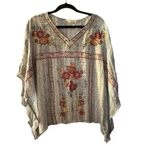 Savanna Jane Top Women's‎ Floral Embroidered Poncho M/L Sleeves Boho